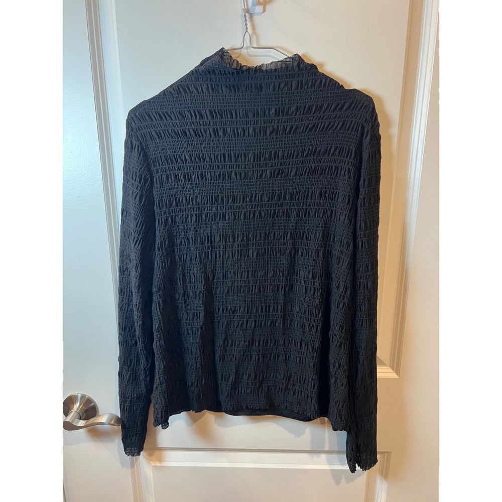 Adrianna Papell Womens Top Smocked Mesh Mock Neck Black XL NWT